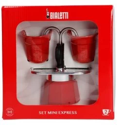 Bialetti 2 Cups Mini Express RED Stovetop Espresso Maker Set