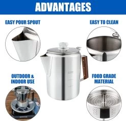 Deluxe Stainless Steel 9 Cup Percolator Coffee Pot -Café Essentials Shop phpsiNTOU 5